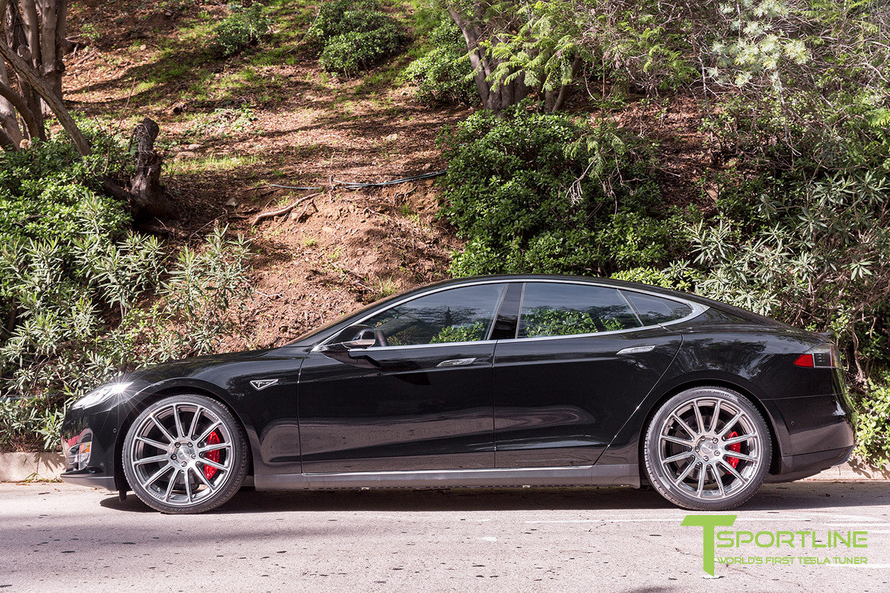 Black Tesla Model S 1.0 with Brush Satin 21 inch TS112 Forged Wheels