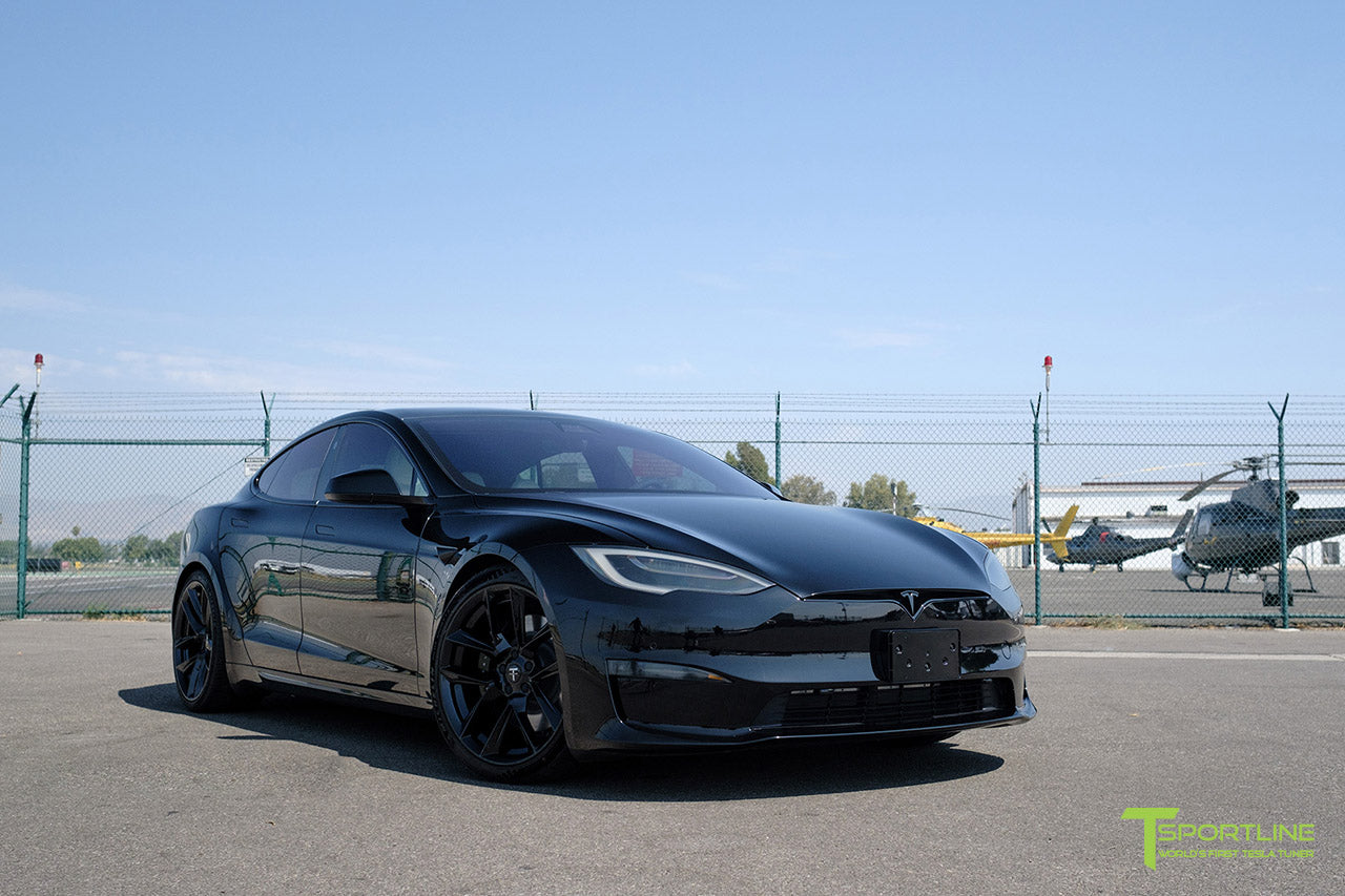 Black Model S Plaid with 21" TSSF Forged Wheels