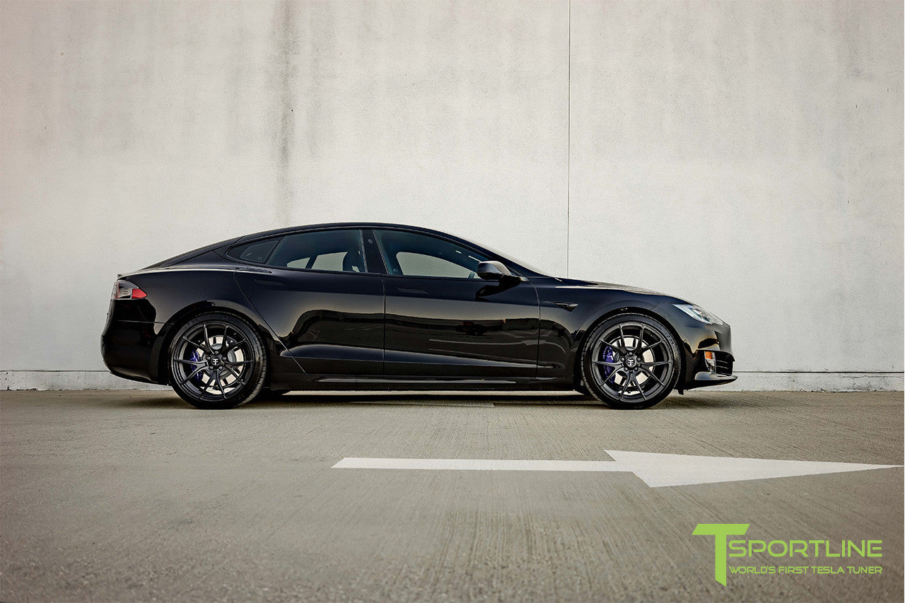 Black Tesla Model S 2.0 with Matte Black 21 inch TS115 Forged Wheels