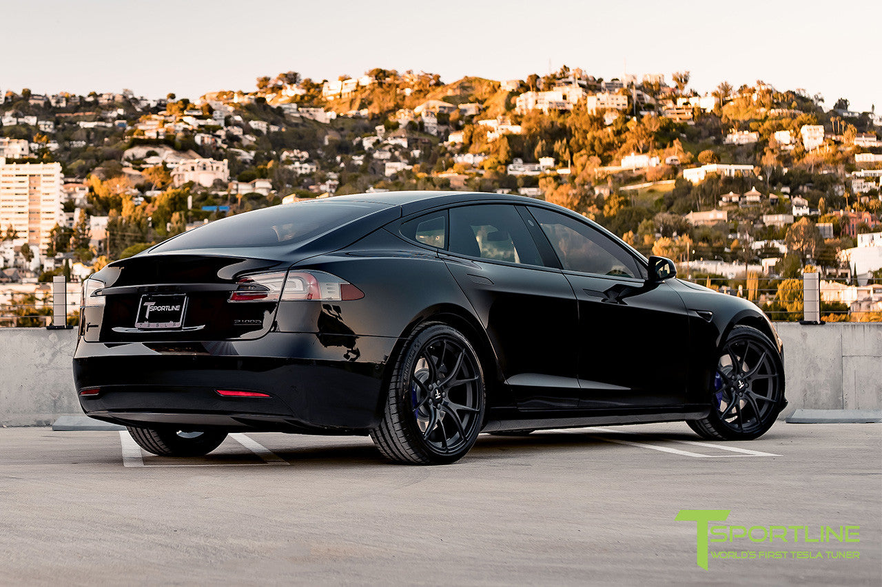 Black Tesla Model S 2.0 with Matte Black 21 inch TS115 Forged Wheels