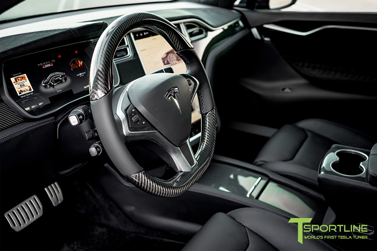 Tesla Model S with Gloss Carbon Fiber Steering Wheel