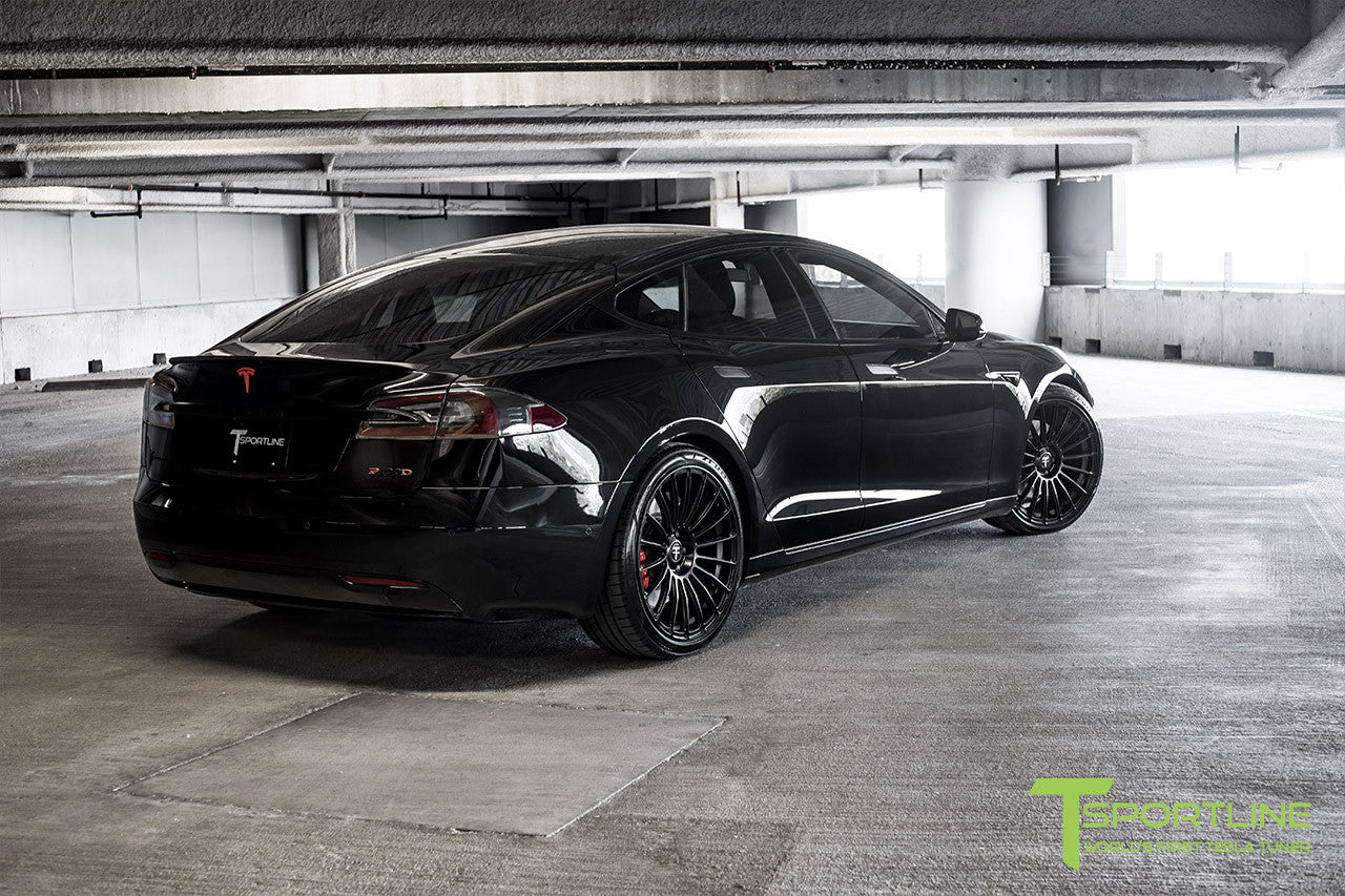 Black Tesla Model S 2.0 with Matte Black 21 inch TS118 Forged Wheels
