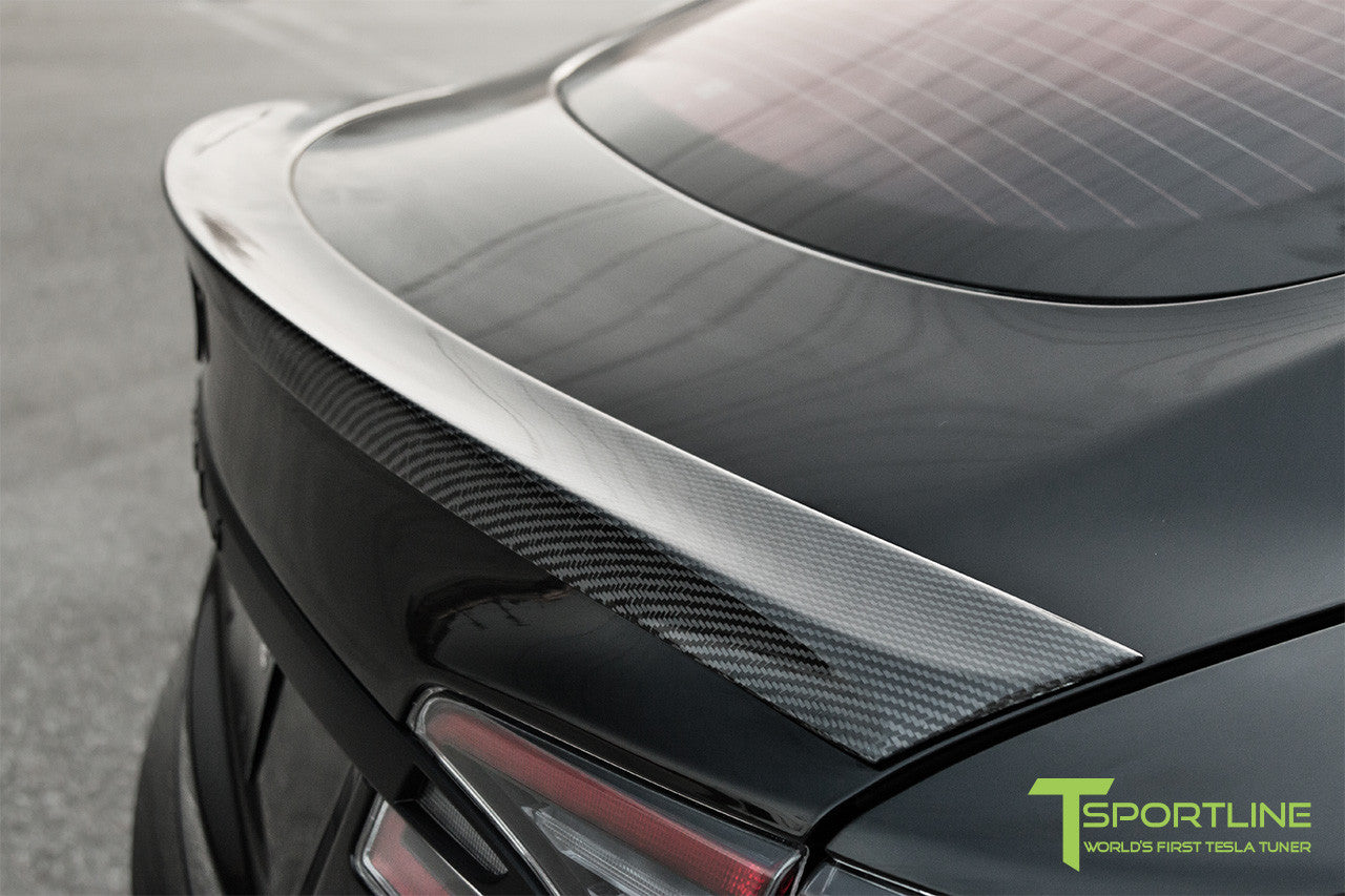 Black Tesla Model S with Carbon Fiber Trunk Wing Spoiler
