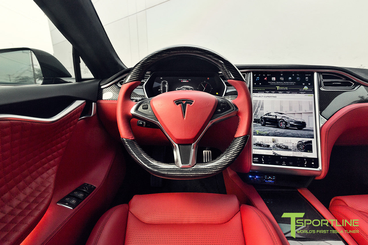 Tesla Model S with Gloss Carbon Fiber Steering Wheel