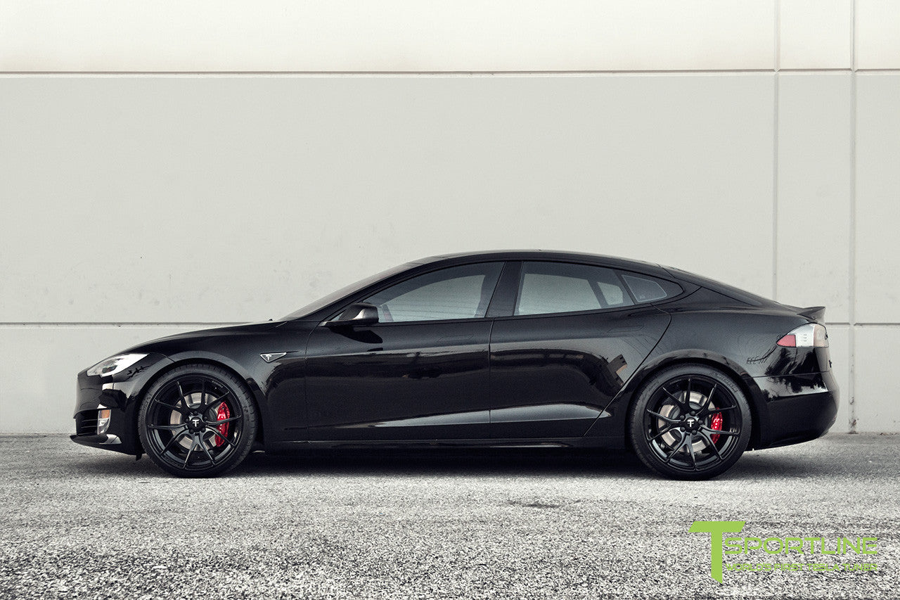 Black Tesla Model S 2.0 with Gloss Black 21 inch TS115 Forged Wheels
