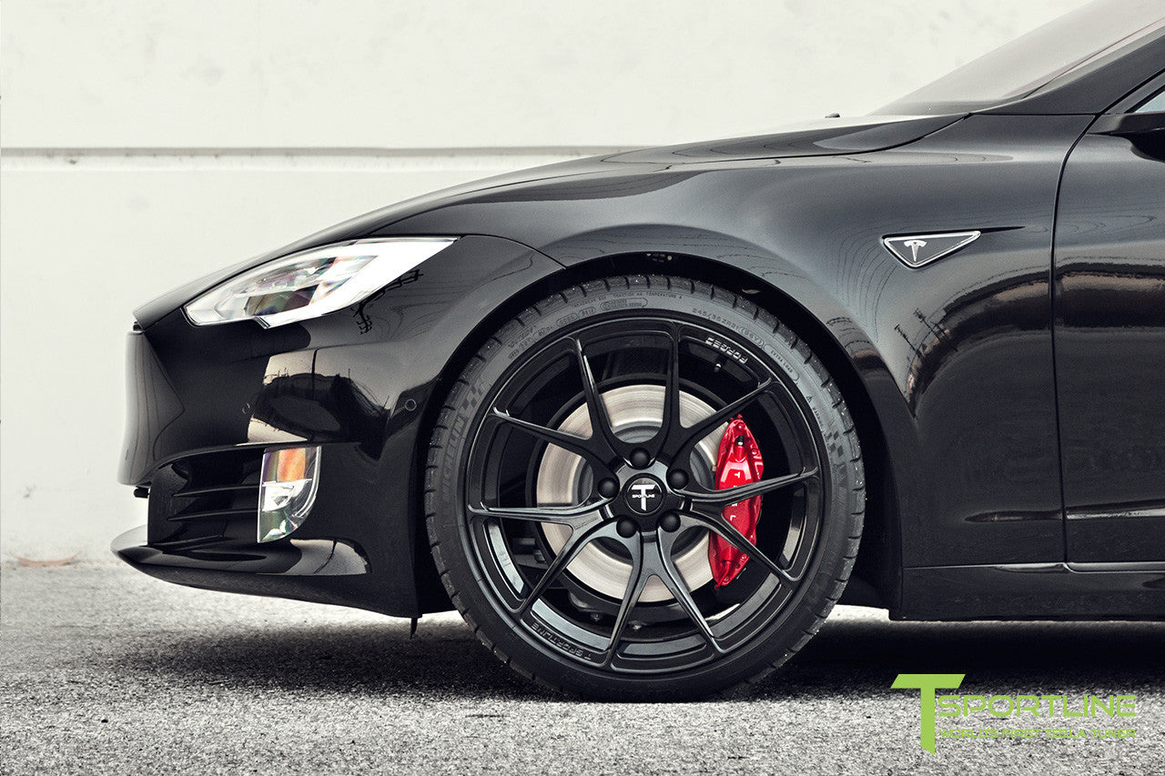 Black Tesla Model S 2.0 with Gloss Black 21 inch TS115 Forged Wheels