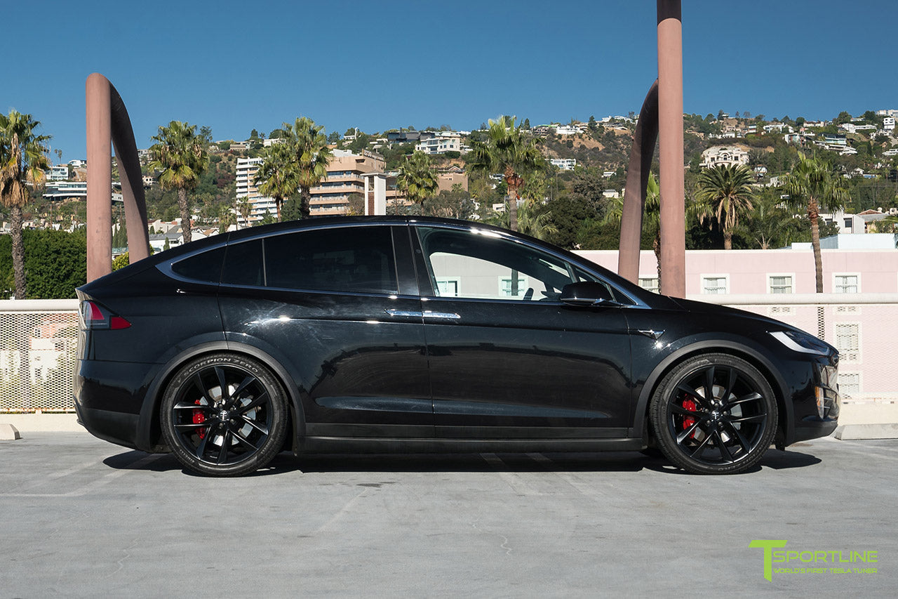 Black Tesla Model X with Matte Black 22 inch TSS Arachnid Style Flow Forged Wheels by T Sportline