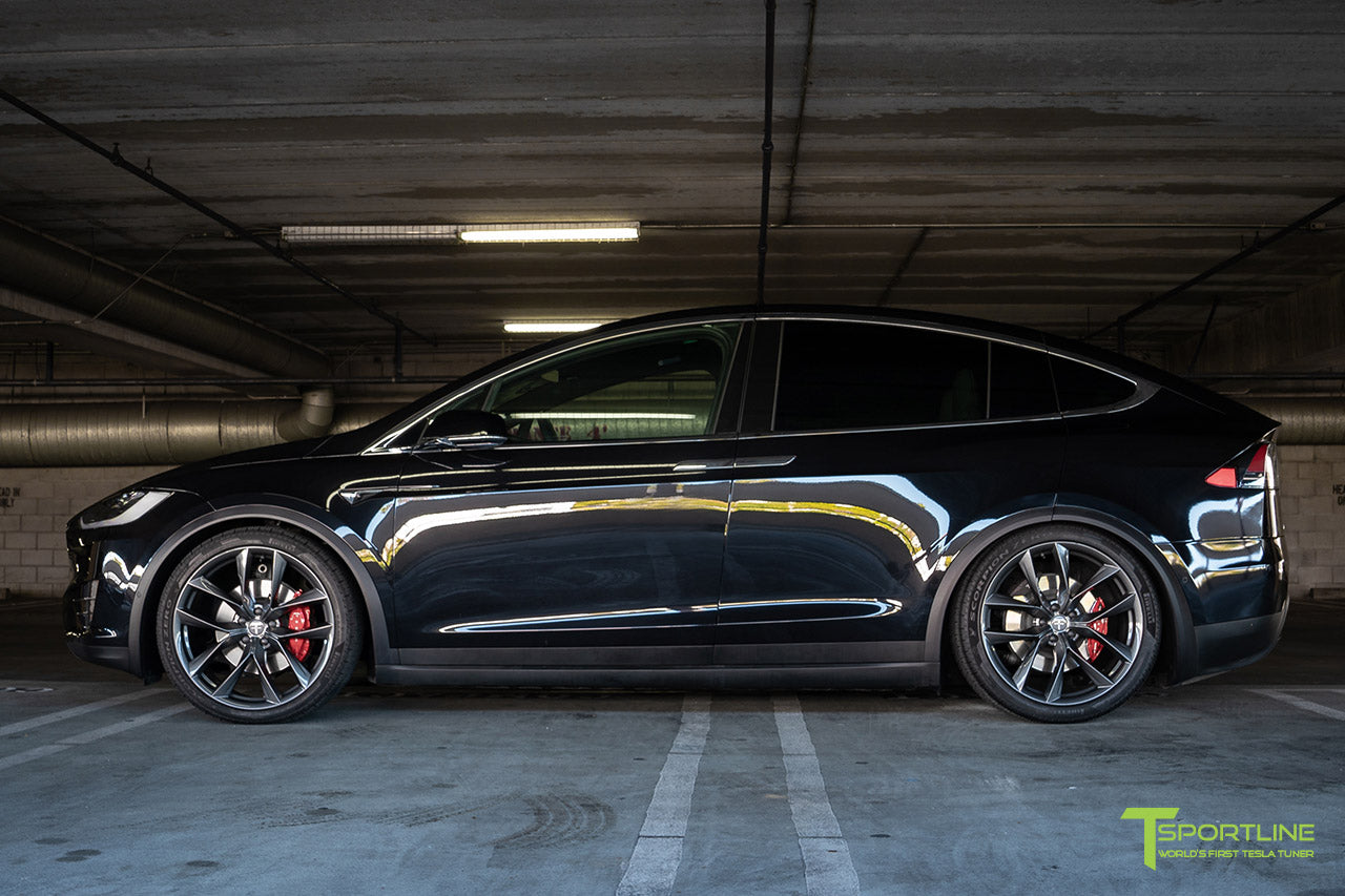Black Tesla Model X with Space Gray 22 inch TSS Arachnid Style Flow Forged Wheels by T Sportline