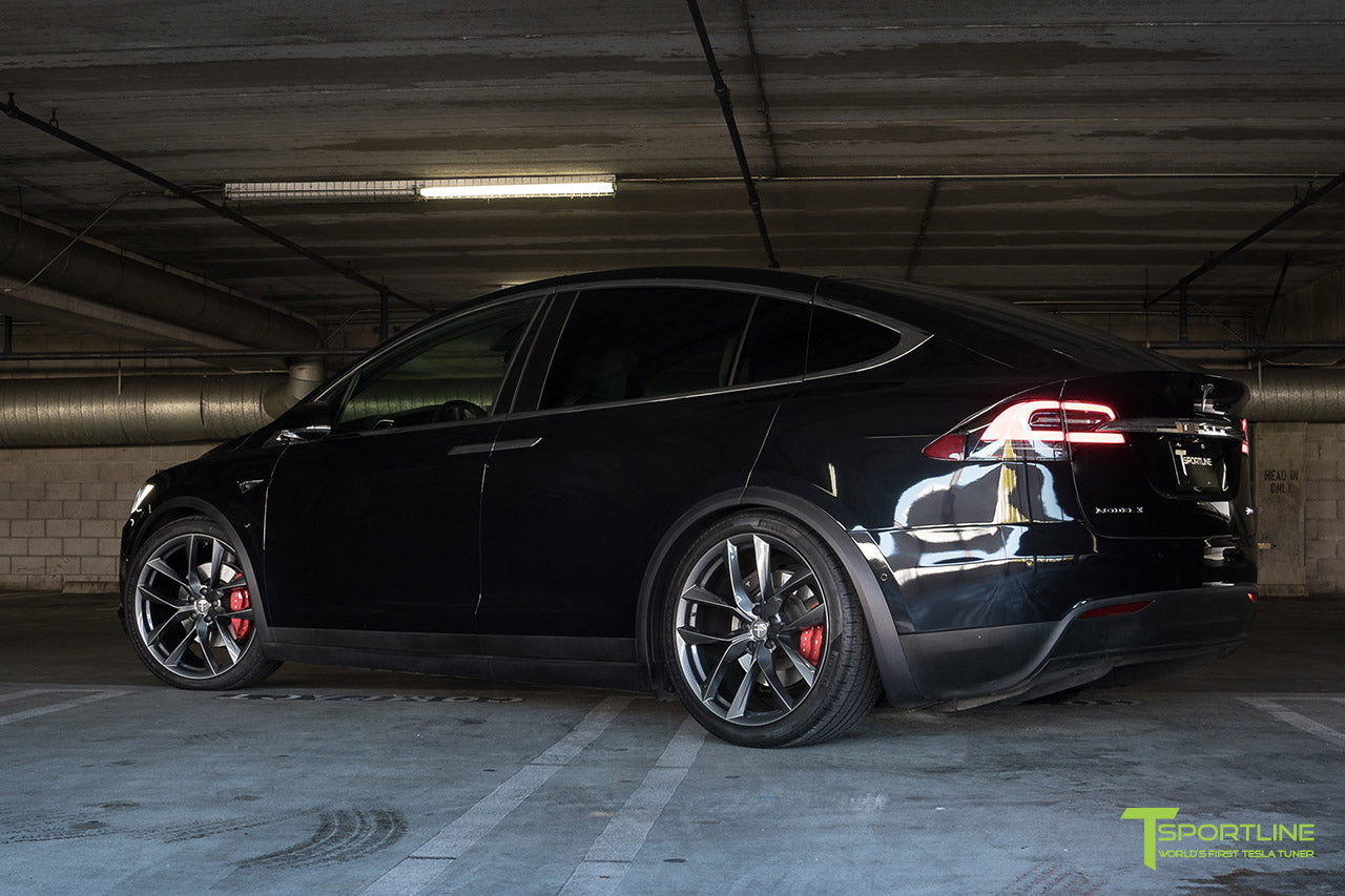 Black Tesla Model X with Space Gray 22 inch TSS Arachnid Style Flow Forged Wheels by T Sportline