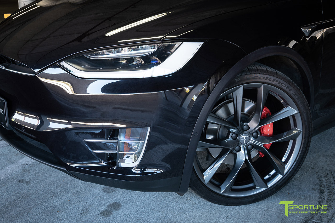 Black Tesla Model X with Space Gray 22 inch TSS Arachnid Style Flow Forged Wheels by T Sportline