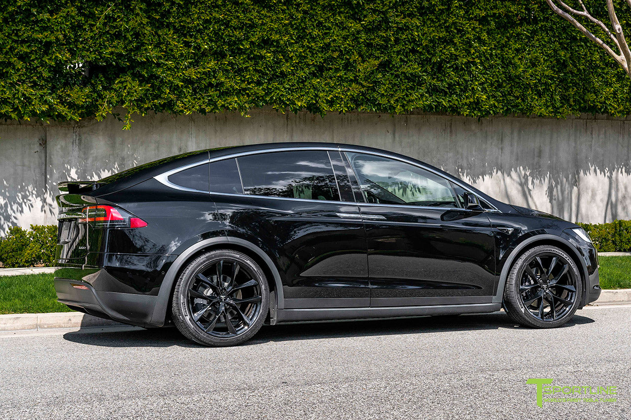 Black Tesla Model X with 22" TSS Flow Forged Wheels in Gloss Black by T Sportline
