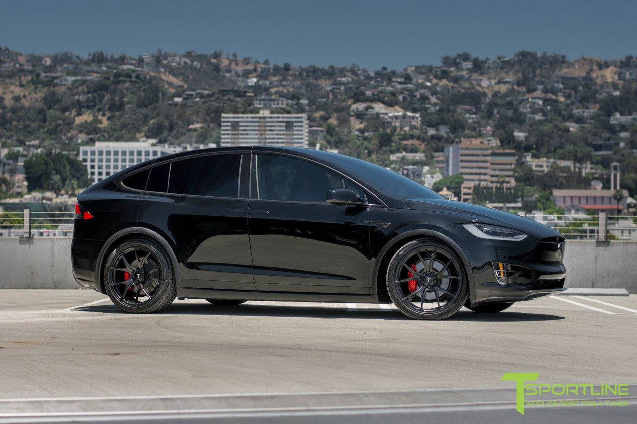 Black Tesla Model X with Matte Black 22 inch MX115 Forged Wheels by T Sportline