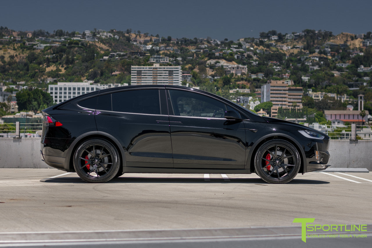 Black Tesla Model X with Matte Black 22 inch MX115 Forged Wheels by T Sportline