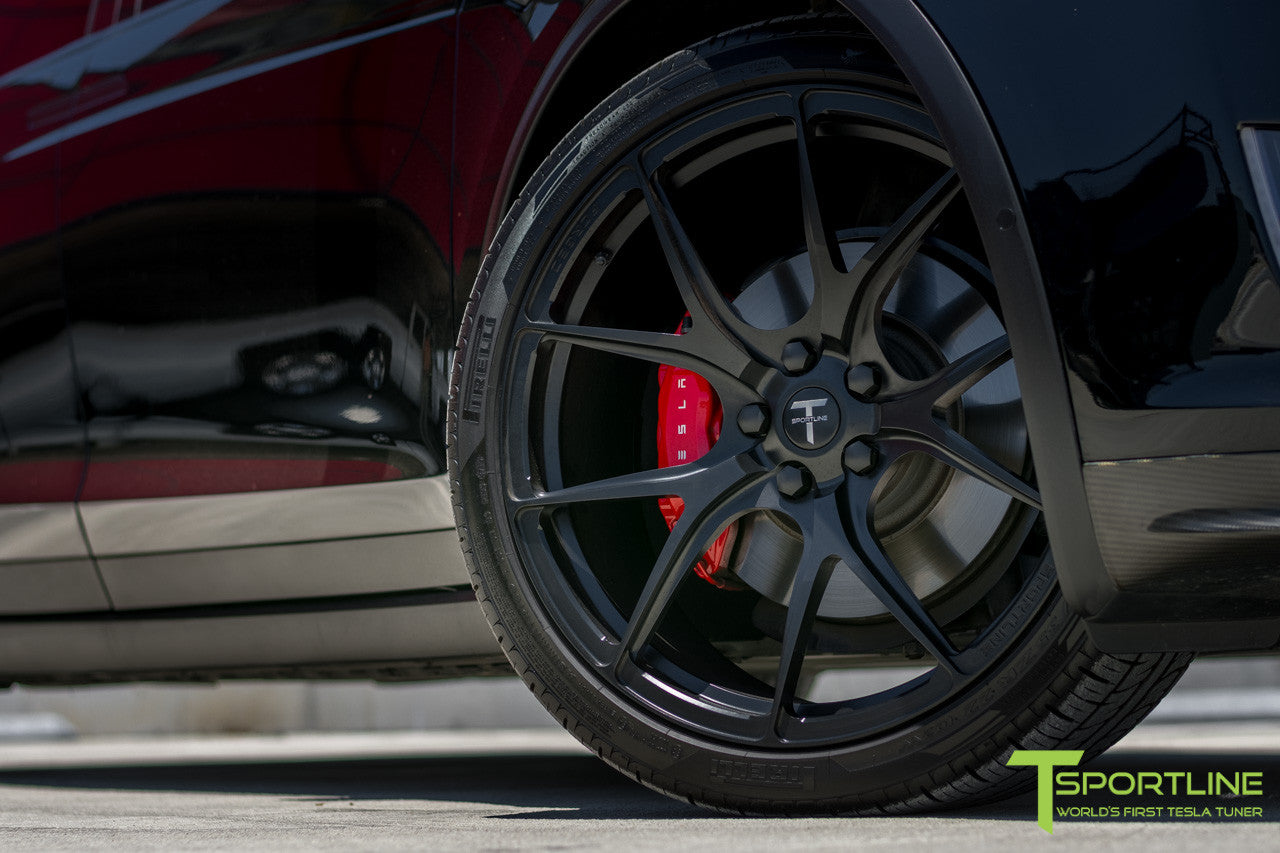Black Tesla Model X with Matte Black 22 inch MX115 Forged Wheels by T Sportline