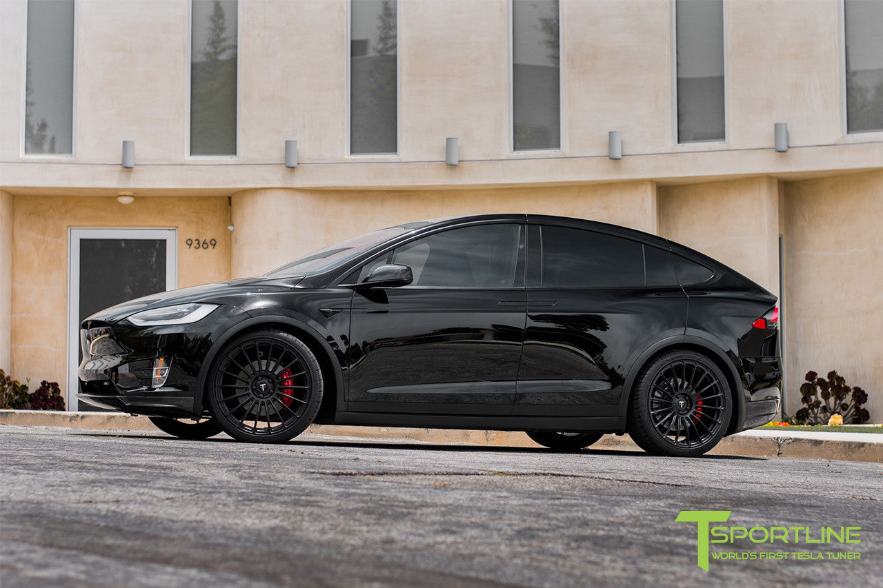 Black Tesla Model X with Matte Black 22 inch MX118 Forged Wheels by T Sportline