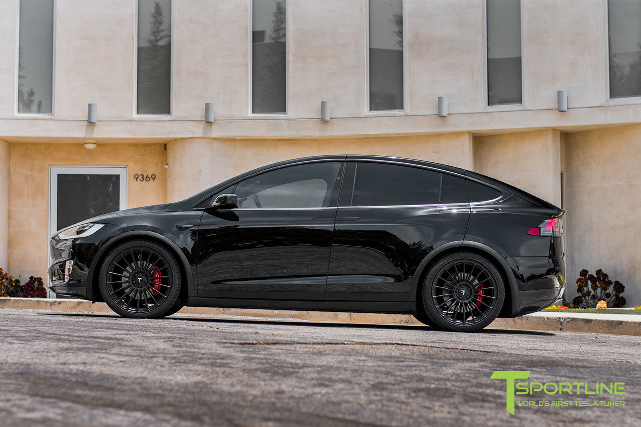 Black Tesla Model X with Matte Black 22 inch MX118 Forged Wheels by T Sportline