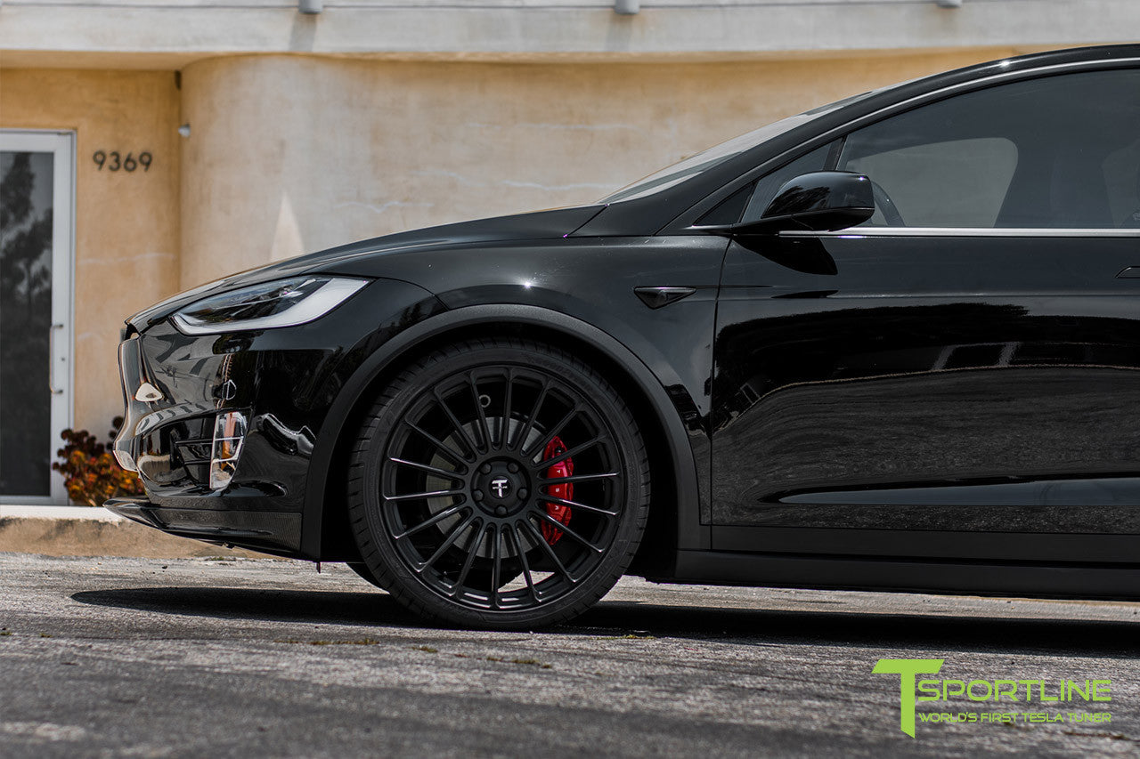 Black Tesla Model X with Matte Black 22 inch MX118 Forged Wheels by T Sportline