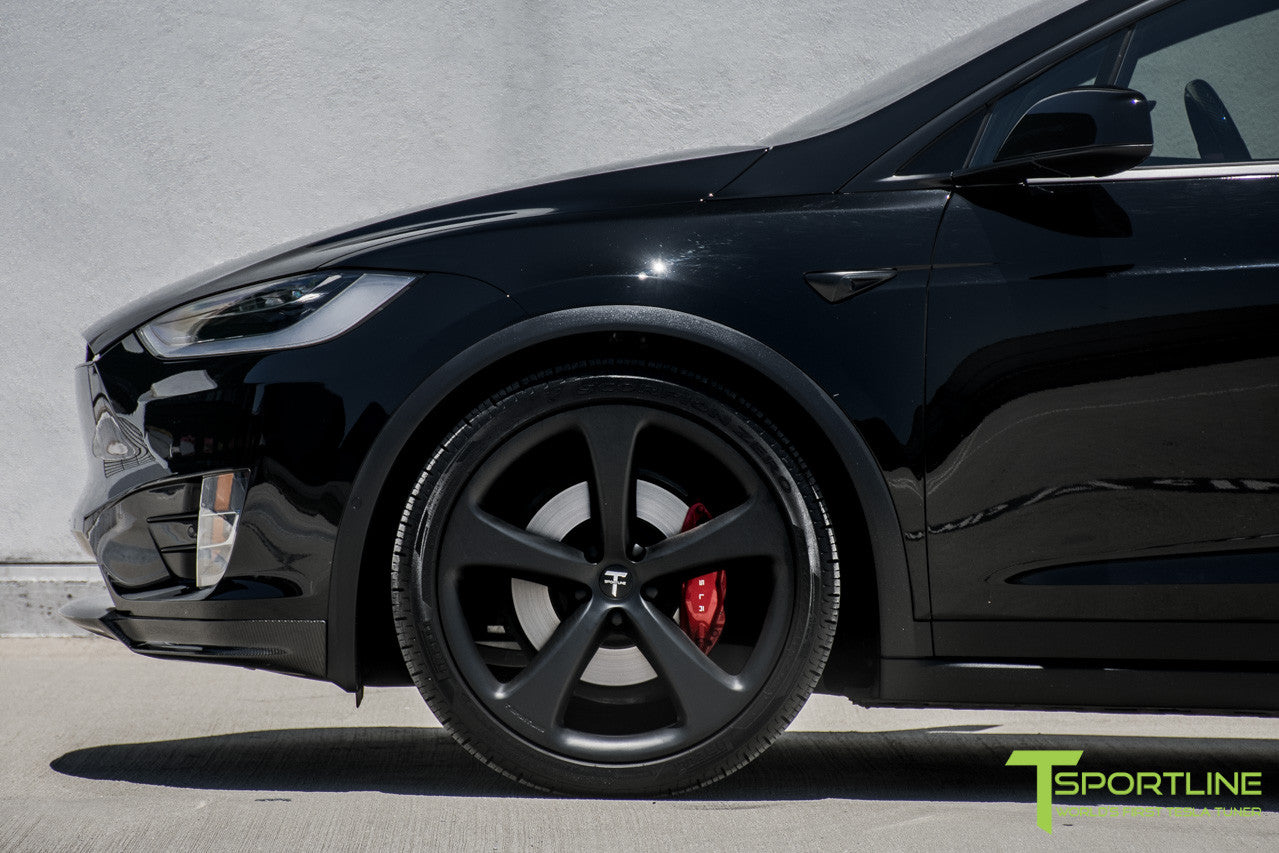 Black Tesla Model X with Matte Black 22 inch MX115 Forged Wheels by T Sportline