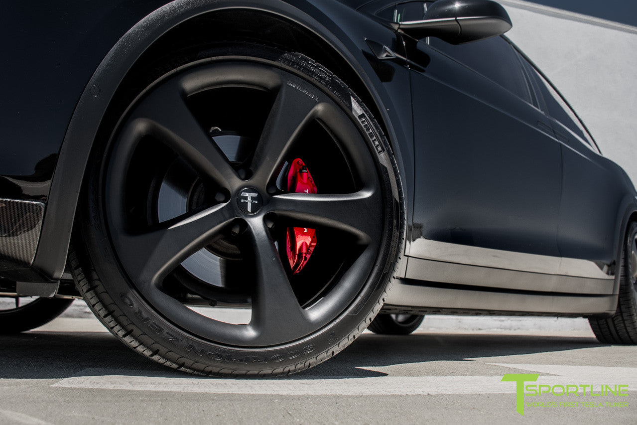 Black Tesla Model X with Matte Black 22 inch MX115 Forged Wheels by T Sportline