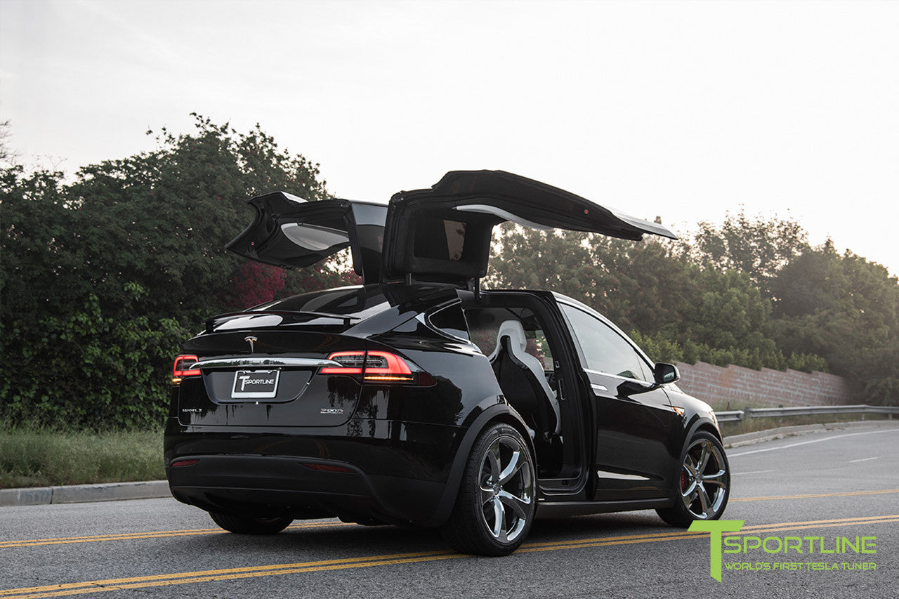 Black Tesla Model X with Chrome 22 inch MX5 Forged Wheels