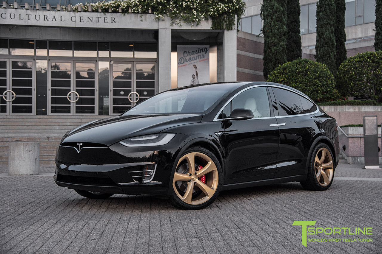 Black Tesla Model X with Ghost Gold 22 inch MX5 Forged Wheels