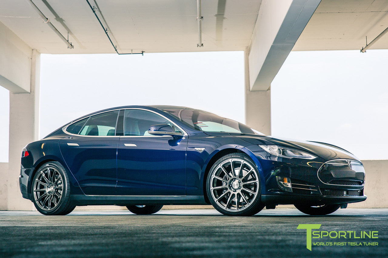 Blue Tesla Model S 1.0 with Hyper Black 21 inch TS112 Forged Wheels