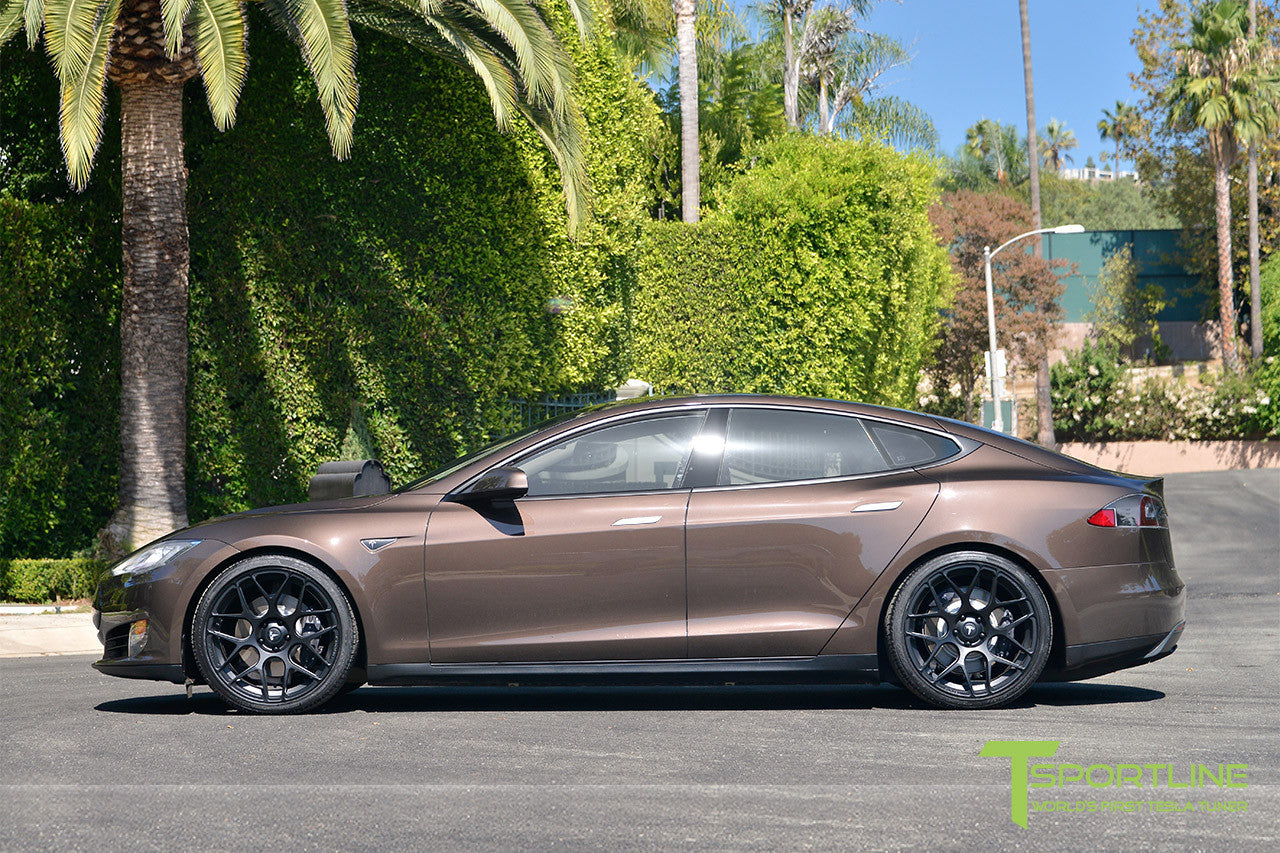 Brown Tesla Model S 1.0 with Matte Black 21 inch TS117 Forged Wheels