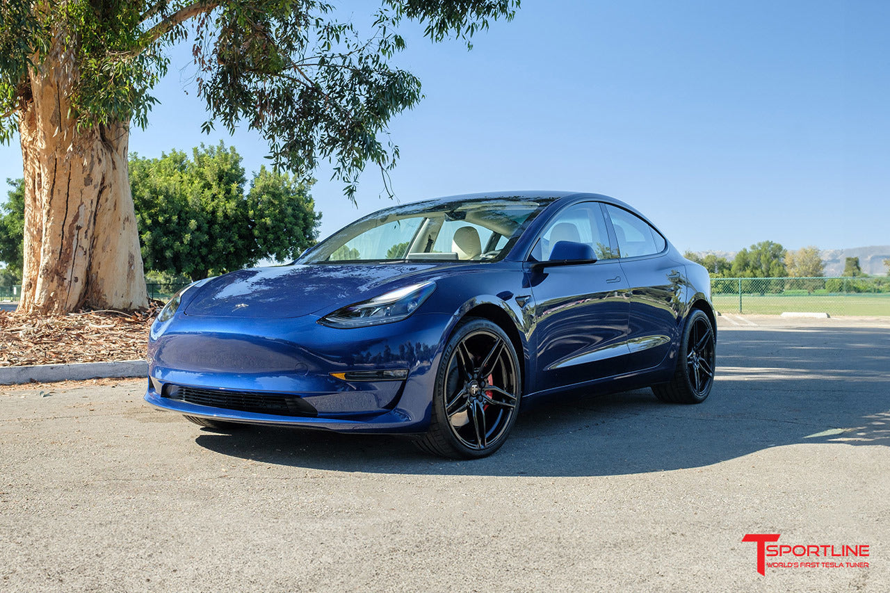Deep Blue Metallic Tesla Model 3 with 20" TSA-5 Wheels and Cream Diamond Interior