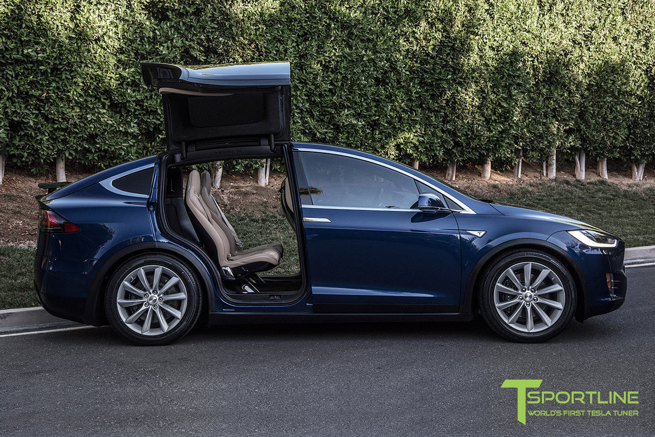 Deep Blue Metallic Model X with 20" TST Tesla Wheel in Brilliant Silver
