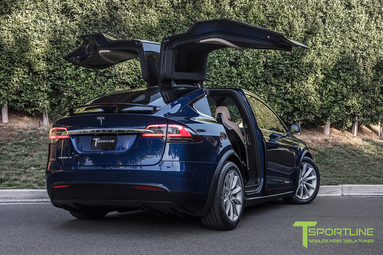 Deep Blue Metallic Model X with 20" TST Tesla Wheel in Brilliant Silver