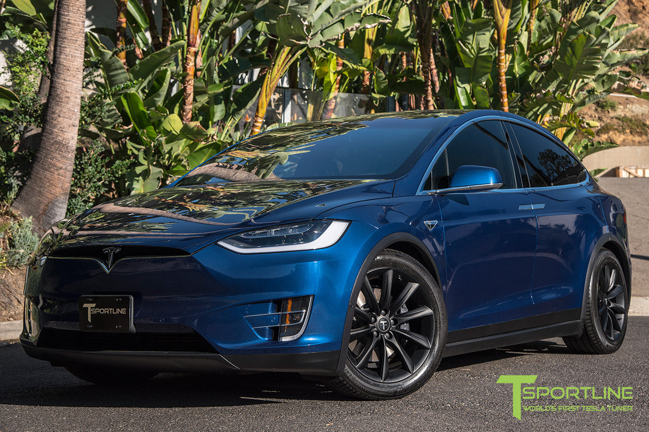 Deep Blue Metallic Model X with 20" TST Tesla Wheel in Matte Black