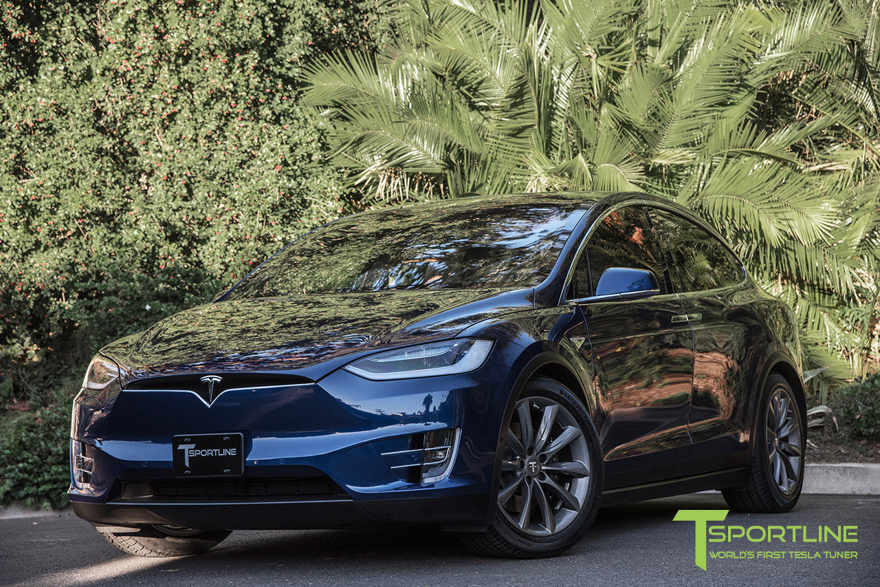 Deep Blue Metallic Model X with 20" TST Tesla Wheel in Metallic Grey