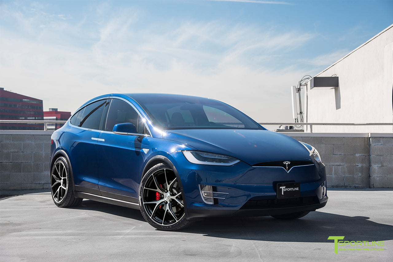 Deep Blue Metallic Tesla Model X with Diamond Black 22 inch MX115 Forged Wheels by T Sportline