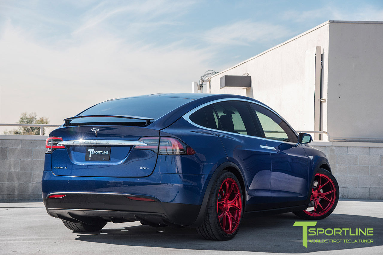 Deep Blue Metallic Tesla Model X with Velocity Red 22 inch MX115 Forged Wheels