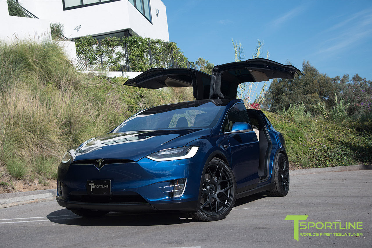 Deep Blue Metallic Tesla Model X with Matte Black 22 inch MX117 Forged Wheels