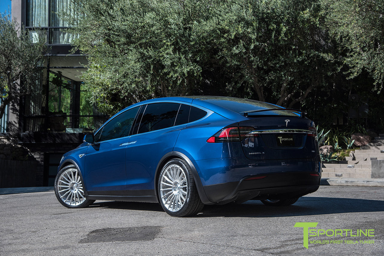 Deep Blue Metallic Tesla Model X with Brush Satin 22 inch MX118 Forged Wheels