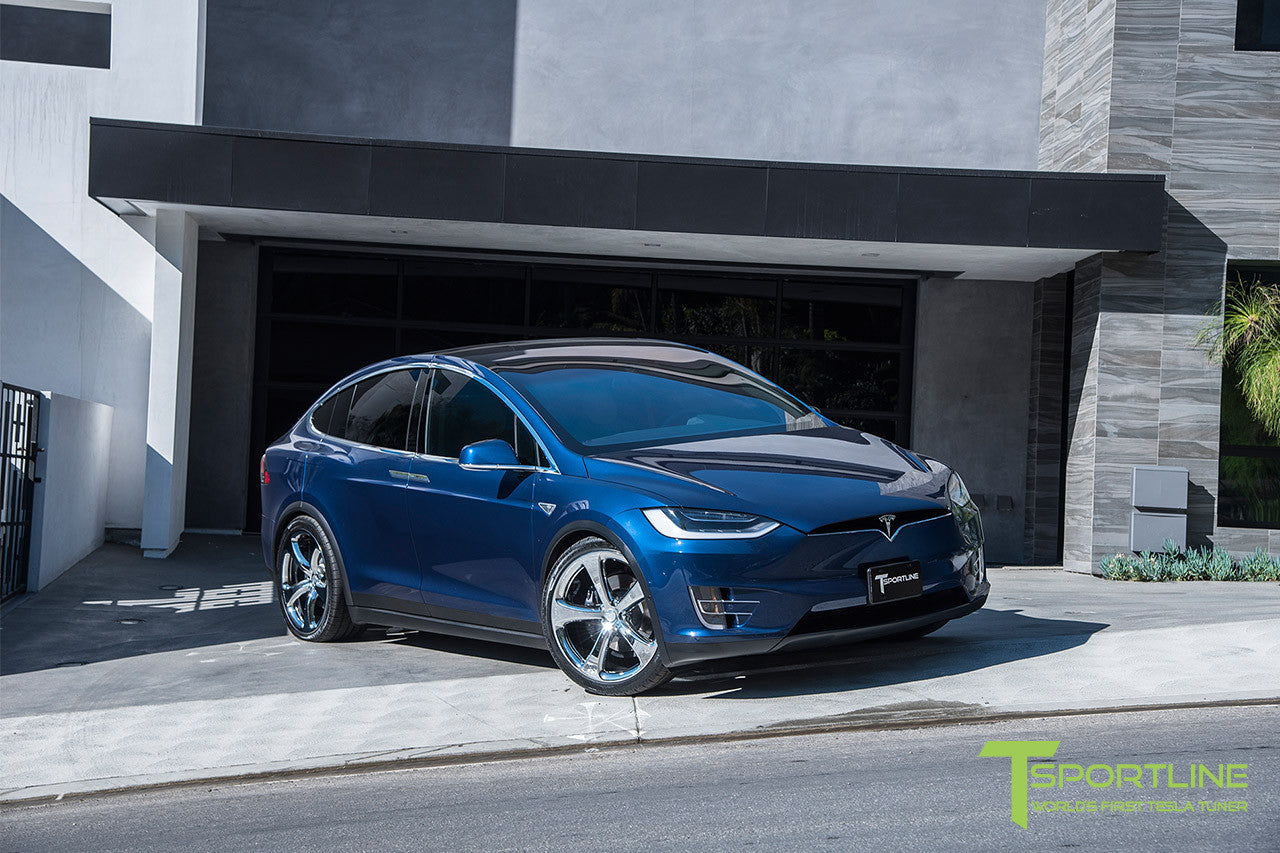 Deep Blue Metallic Tesla Model X with Chrome 22 inch MX5 Forged Wheels