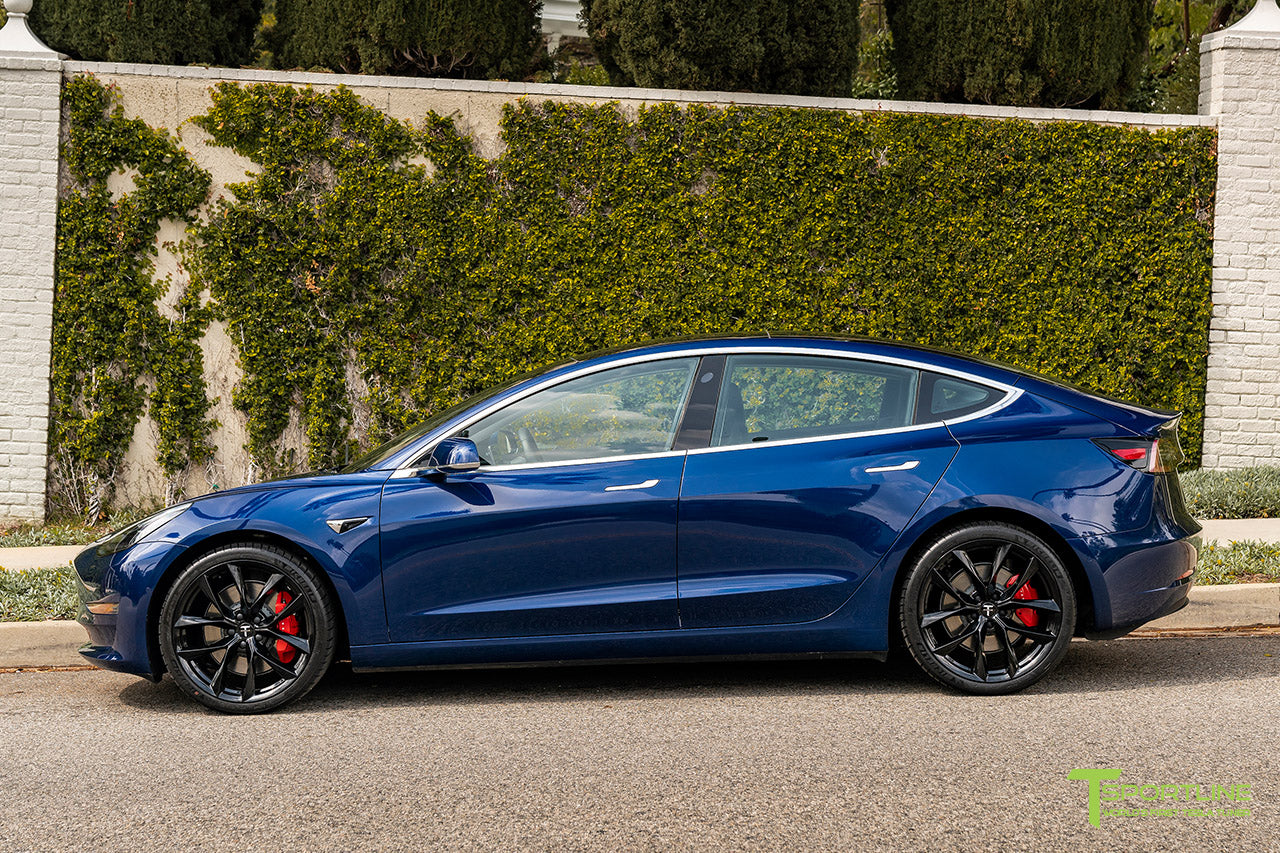 Deep Blue Metallic Tesla Model 3 with Gloss Black 20" TSS Flow Forged Wheels by T Sportline