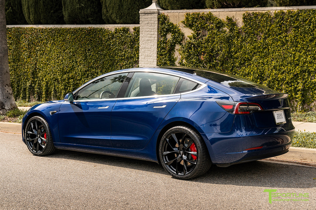 Deep Blue Metallic Tesla Model 3 with Gloss Black 20" TSS Flow Forged Wheels by T Sportline