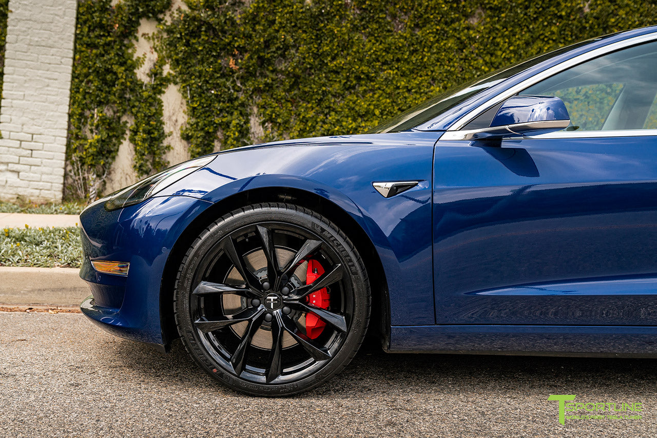 Deep Blue Metallic Tesla Model 3 with Gloss Black 20" TSS Flow Forged Wheels by T Sportline