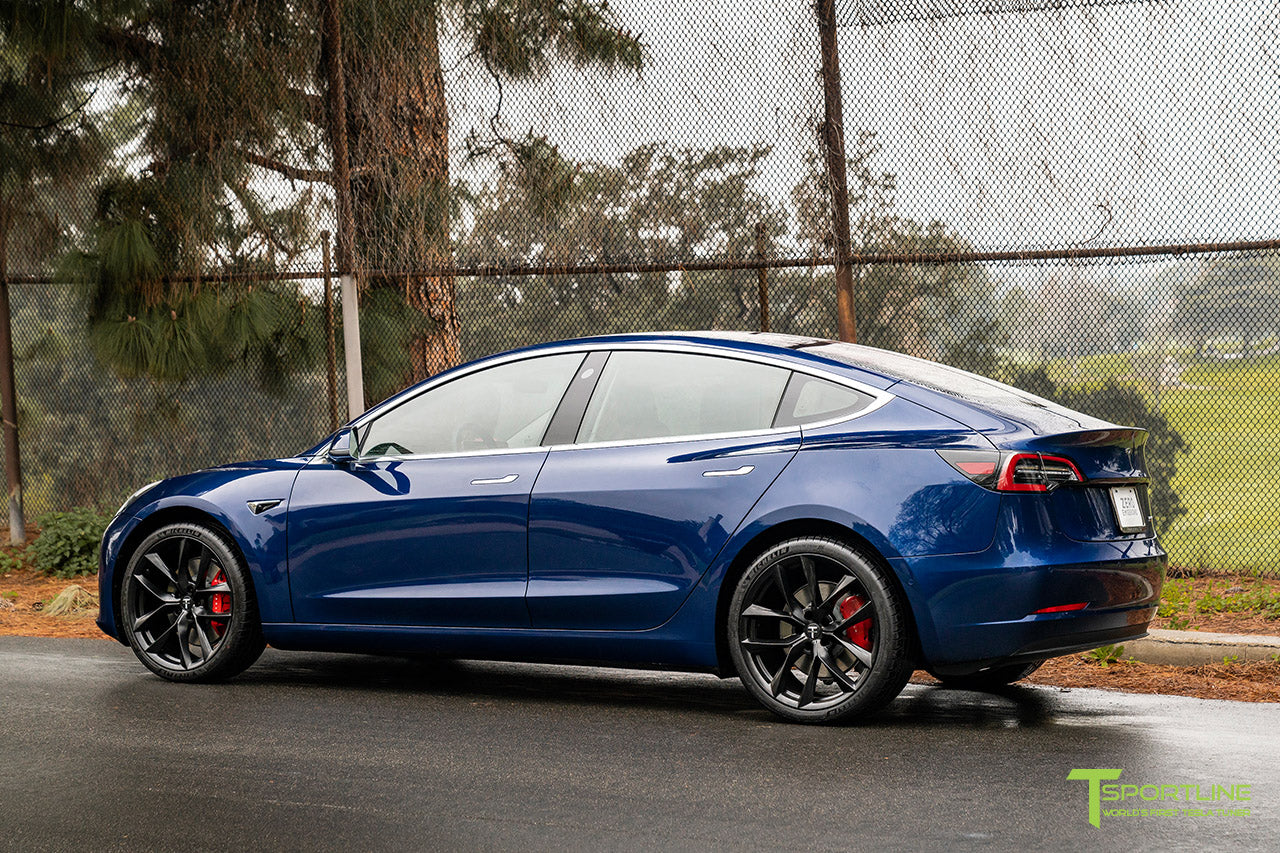 Deep Blue Metallic Tesla Model 3 with Matte Black 20" TSS Flow Forged Wheels by T Sportline
