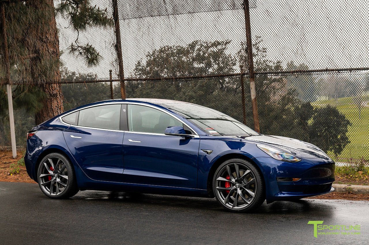 Deep Blue Metallic Tesla Model 3 with Space Gray 20" TSS Flow Forged Wheels by T Sportline