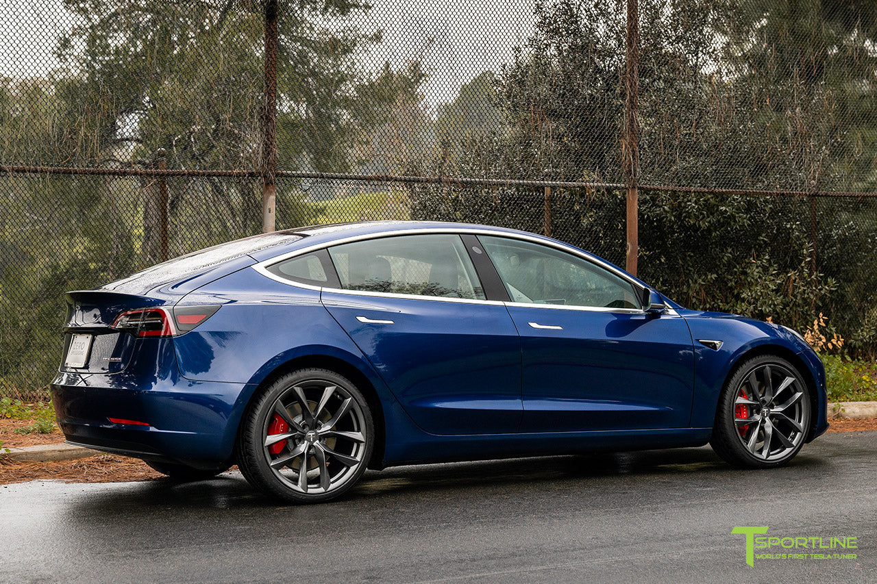 Deep Blue Metallic Tesla Model 3 with Space Gray 20" TSS Flow Forged Wheels by T Sportline