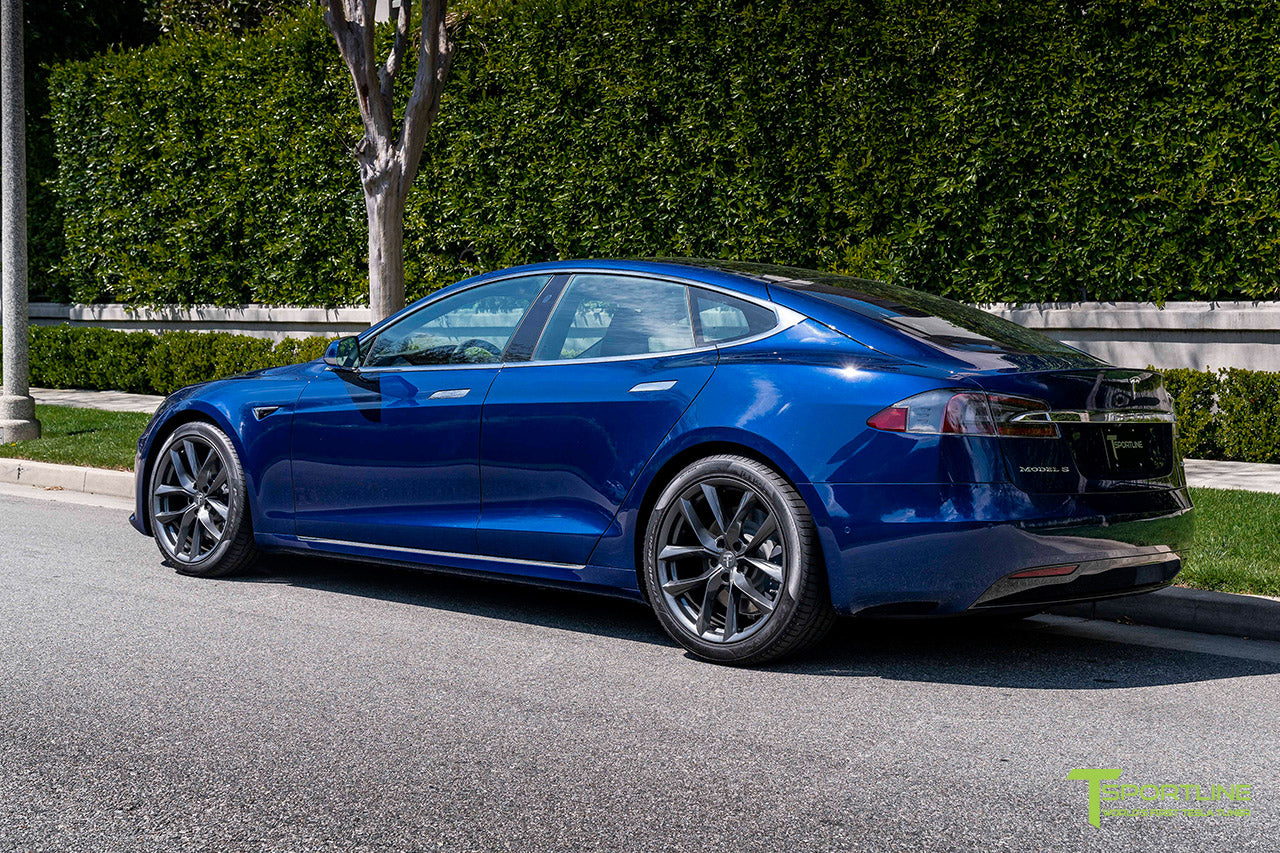 Deep Blue Metallic Tesla Model S with 20" TSS Flow Forged Wheels in Space Gray by T Sportline