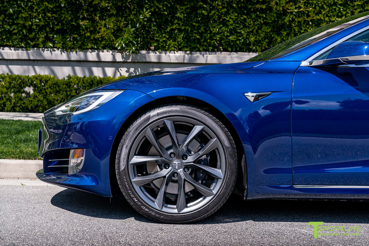 Deep Blue Metallic Tesla Model S with 20" TSS Flow Forged Wheels in Space Gray by T Sportline