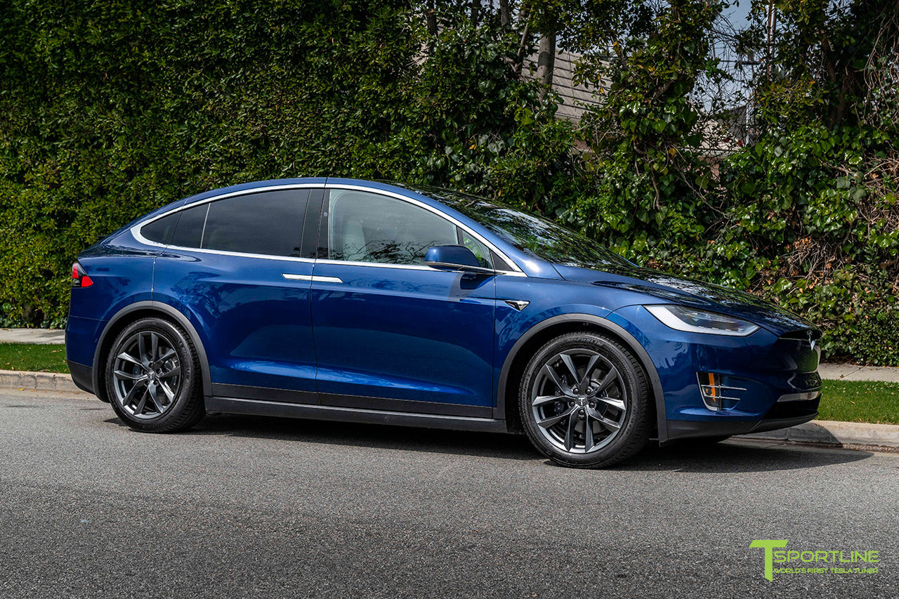 Deep Blue Metallic Tesla Model X with 20" TSS Flow Forged Wheels in Space Gray by T Sportline