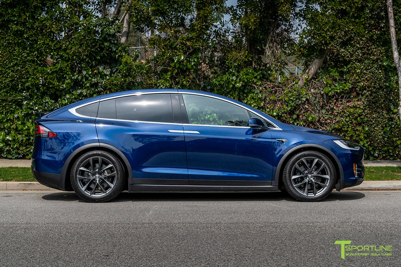 Deep Blue Metallic Tesla Model X with 20" TSS Flow Forged Wheels in Space Gray by T Sportline