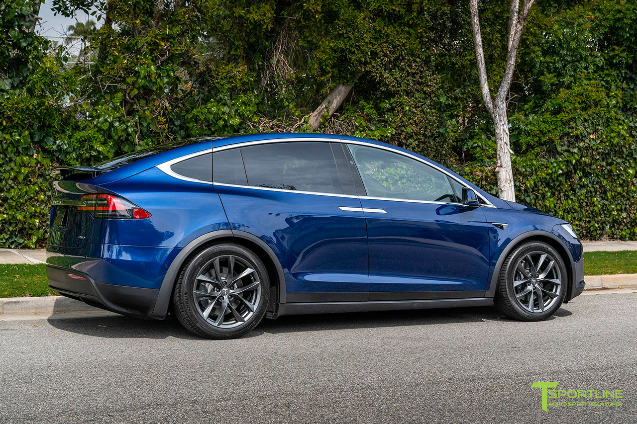 Deep Blue Metallic Tesla Model X with 20" TSS Flow Forged Wheels in Space Gray by T Sportline