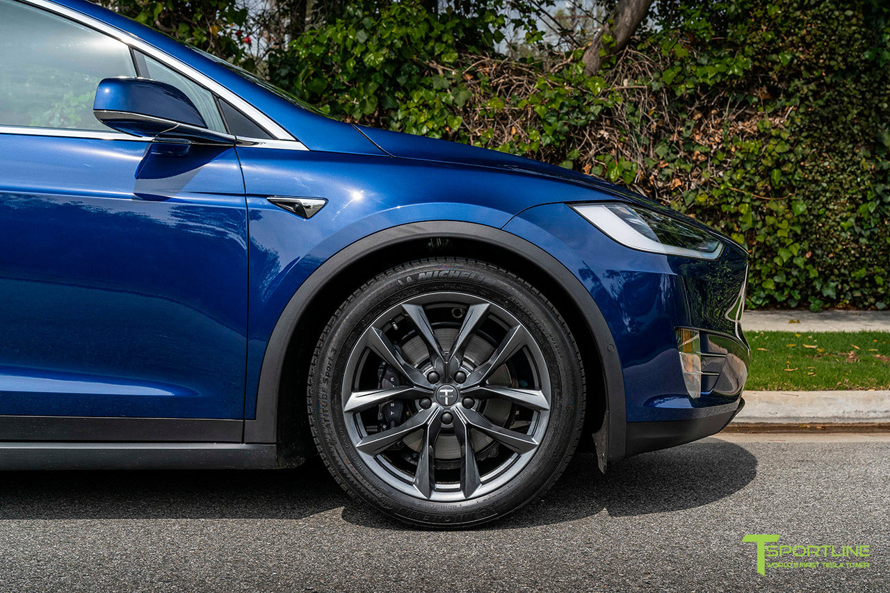 Deep Blue Metallic Tesla Model X with 20" TSS Flow Forged Wheels in Space Gray by T Sportline