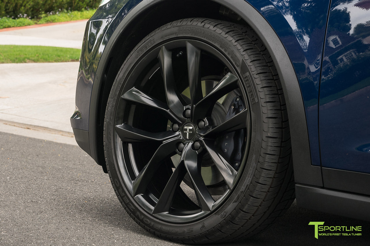 Deep Blue Metallic Tesla Model X with Matte Black 22 inch TSS Arachnid Style Flow Forged Wheels by T Sportline